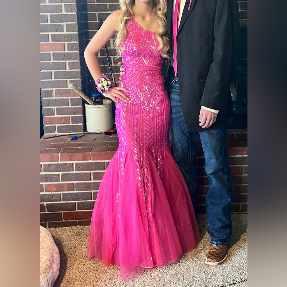 B. Darlin pink ball gown prom dress